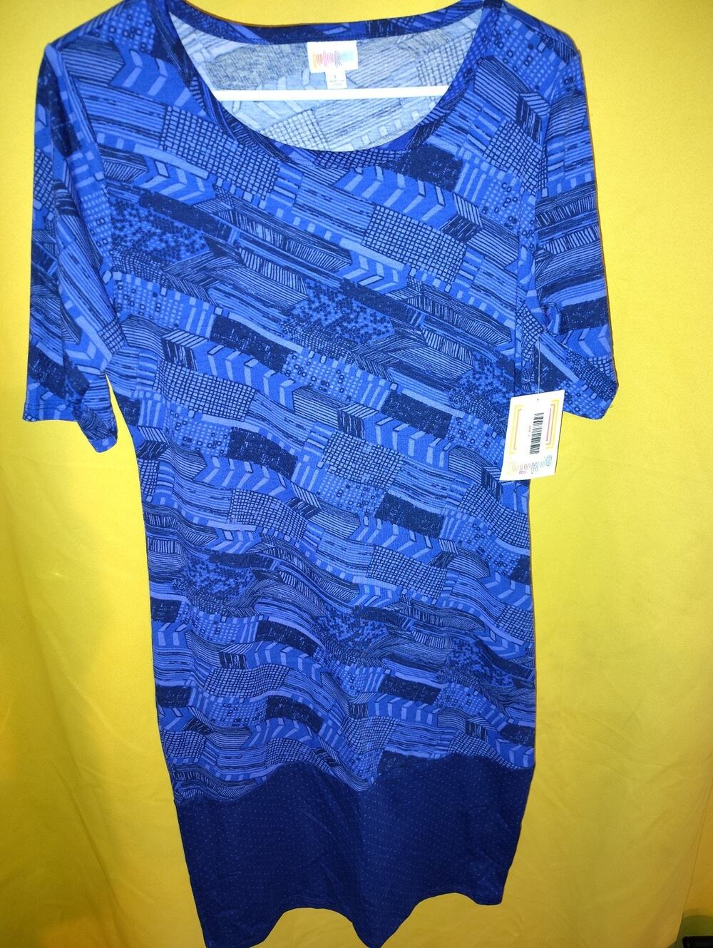 Lularoe Julia Women's Pullover Dress Sz Large L NWT Geometric Blue Stripe New